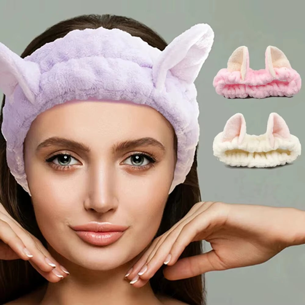 Cat Coral Plush Hairband Soft Bow Makeup Wash Headband Girl