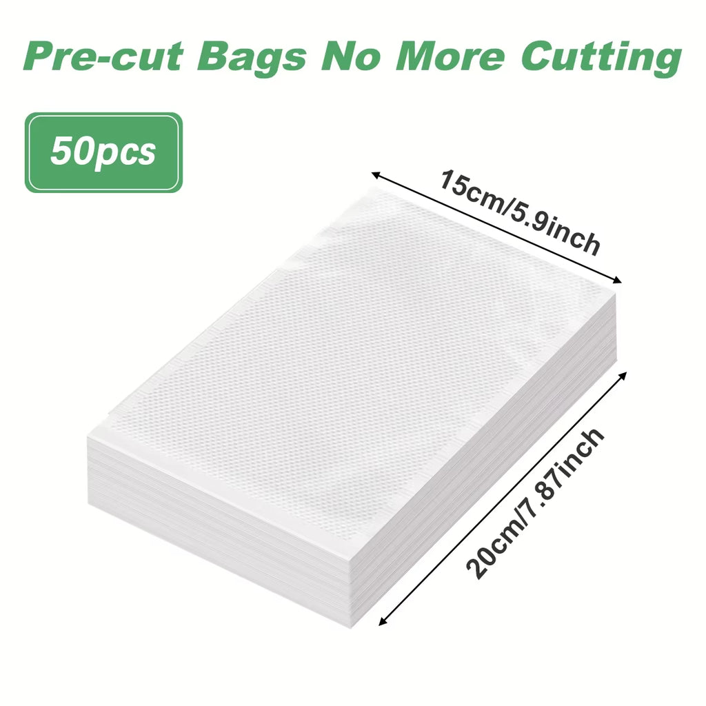 50Pcs Kitchen Vacuum Bags - BPA-Free Food Storage for Sealer Machines - Essential Kitchen Accessories