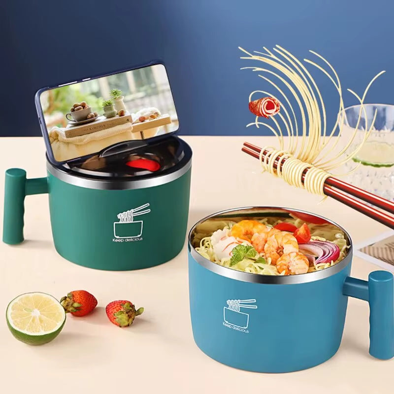 Experience Convenience with the Ultimate Portable Stainless Steel Bowl with Lid - Ideal for Instant Noodles and More!