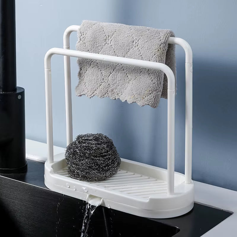 Double-Layer Kitchen Cloth & Sponge Drain Rack - Stylish Sink Storage Solution