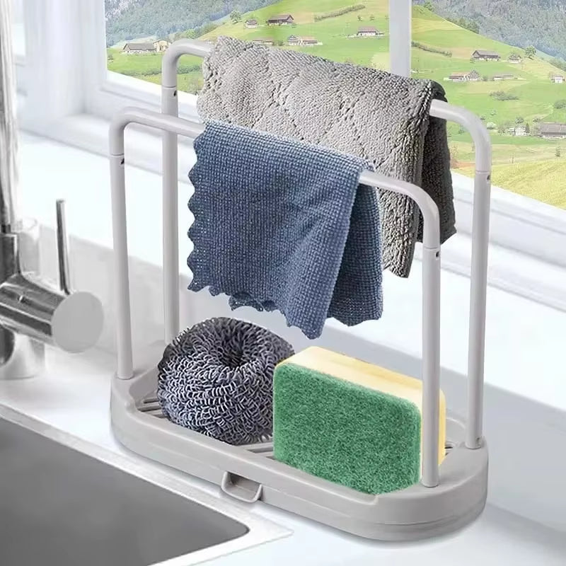 Double-Layer Kitchen Cloth & Sponge Drain Rack - Stylish Sink Storage Solution