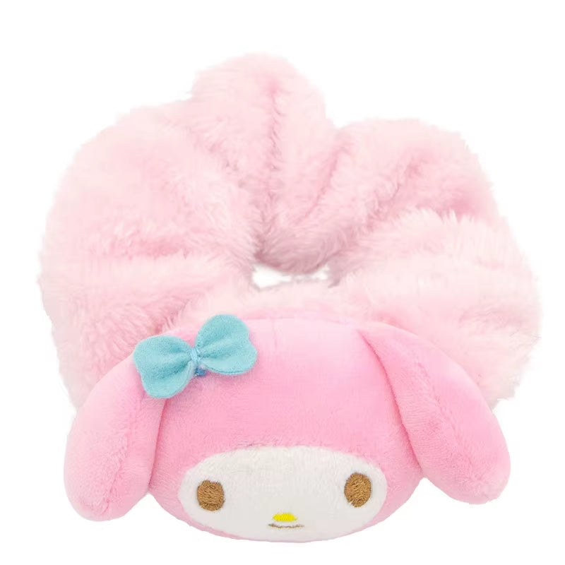 Adorable Kawaii Sanrio Plush Makeup Headband - Anime-Inspired Hair Scrunchie Featuring Melody, Kuromi, and Cinnamoroll - Perfect Hair Accessory for Girls!