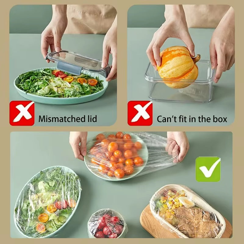 Eco-Friendly Disposable Food Covers - Stretchable Saran Wrap for Fresh Fruit & Vegetable Storage