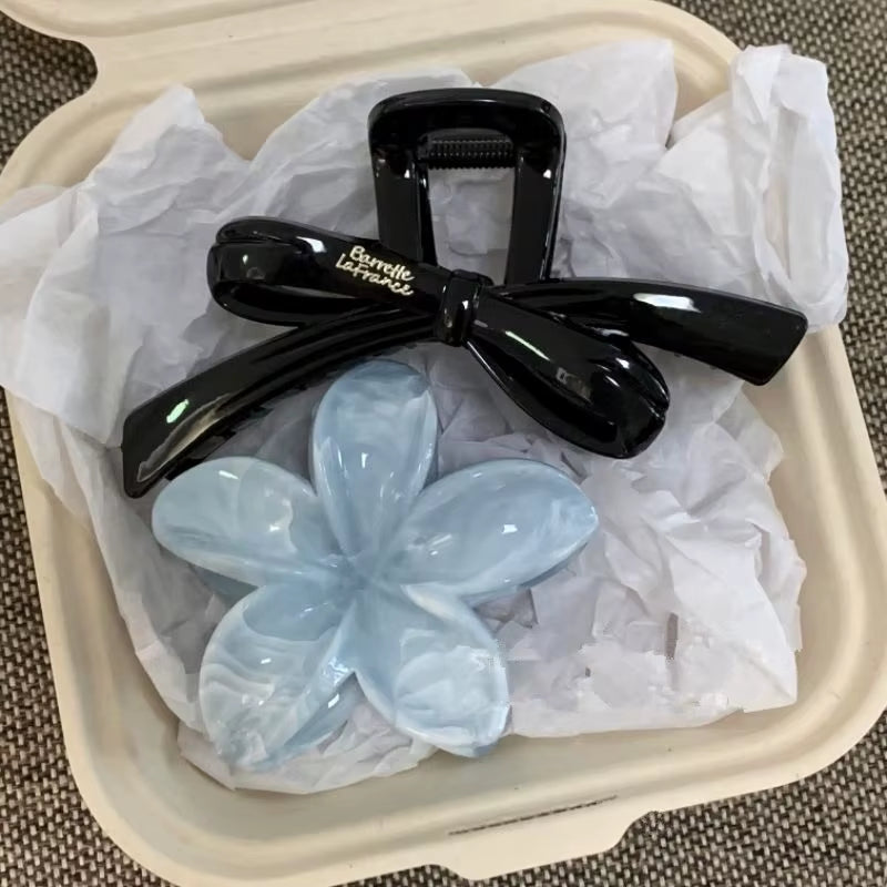 Charming Vintage Blue Polka Dot Hair Clips with Red Bow - 2Pcs Set for Stylish Women