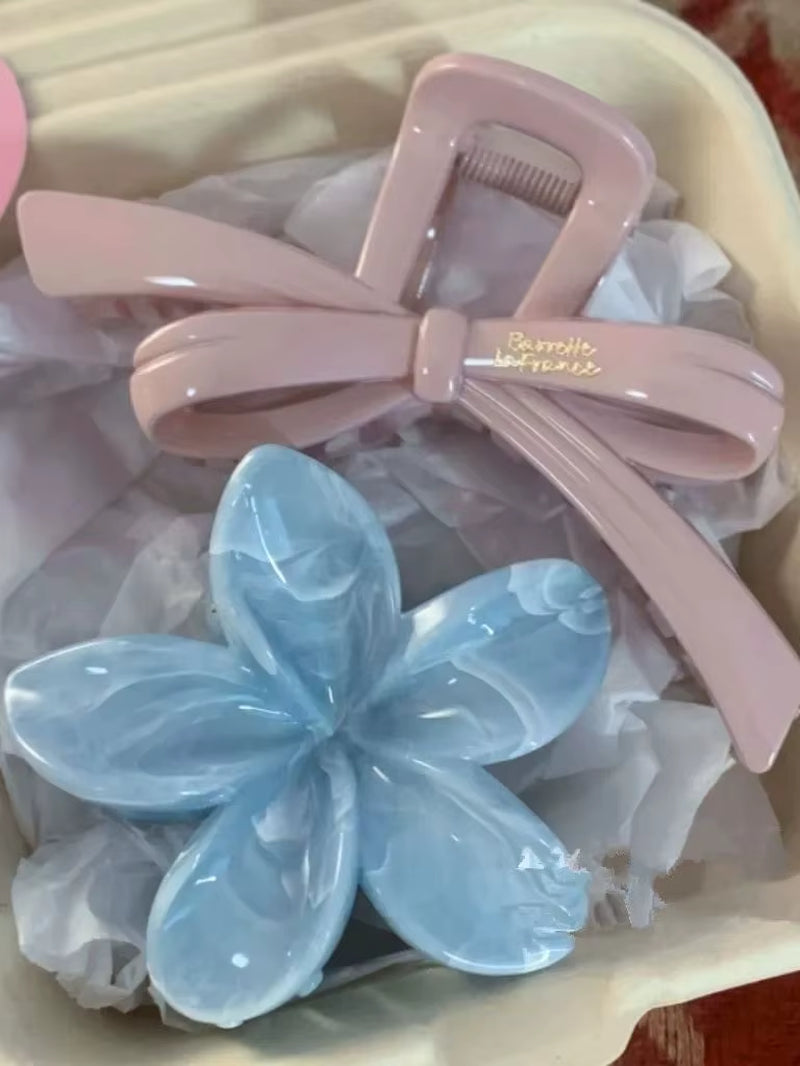 Charming Vintage Blue Polka Dot Hair Clips with Red Bow - 2Pcs Set for Stylish Women