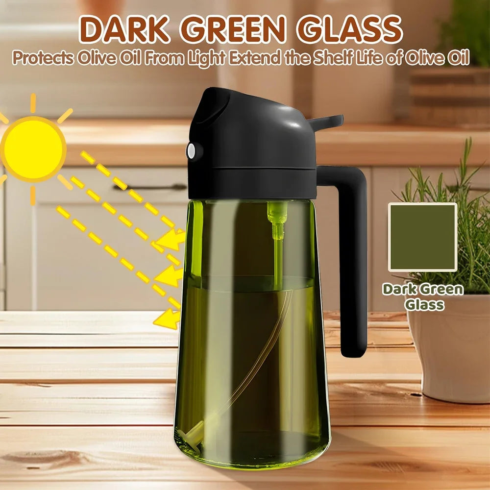 470ml Dark Green Glass Oil Sprayer - 2-in-1 Light-Blocking Olive Oil Dispenser for Cooking