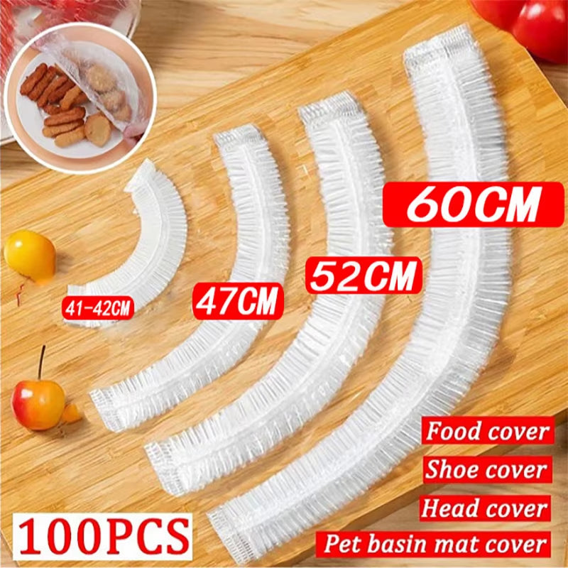 50 Pack Elastic Food Covers – Premium Disposable Plastic Wrap for Fruits, Vegetables & Kitchen Organization