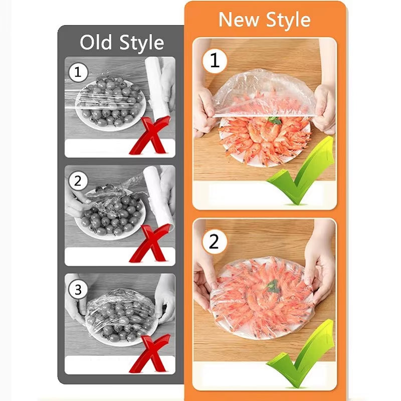 50 Pack Elastic Food Covers – Premium Disposable Plastic Wrap for Fruits, Vegetables & Kitchen Organization