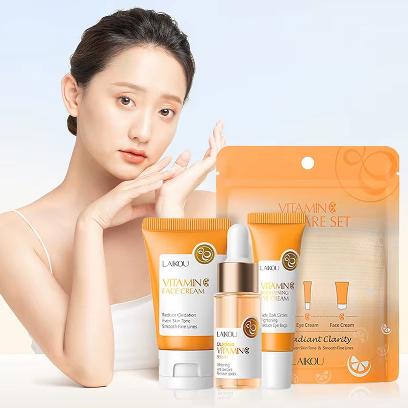 3Pcs/Set  Vitamin C 24K Golden Sakura Skin Care Sets Face Cream Serum Eye Cream Moisturizing anti Wrinkles Face Care Kit