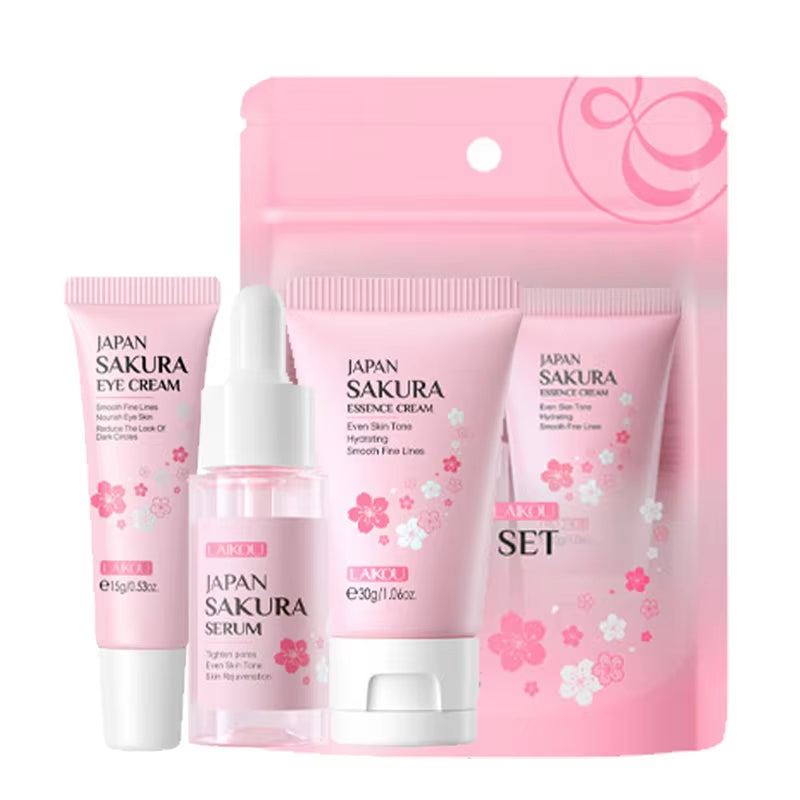3Pcs/Set  Vitamin C 24K Golden Sakura Skin Care Sets Face Cream Serum Eye Cream Moisturizing anti Wrinkles Face Care Kit