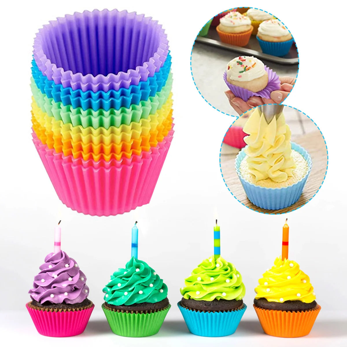 12-Pack High-Temp Silicone Cake Cup Molds - Perfect for Pudding, Jelly, & Air Fryer Baking!