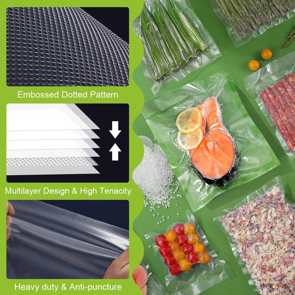 50Pcs Kitchen Vacuum Bags - BPA-Free Food Storage for Sealer Machines - Essential Kitchen Accessories