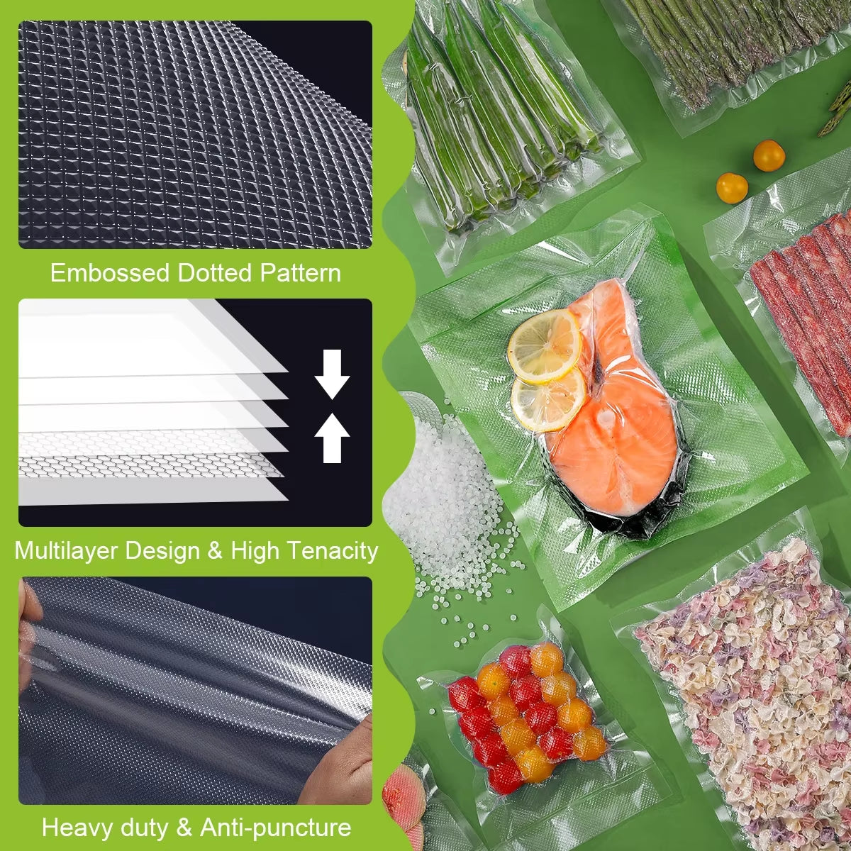 50Pcs Kitchen Vacuum Bags - BPA-Free Food Storage for Sealer Machines - Essential Kitchen Accessories