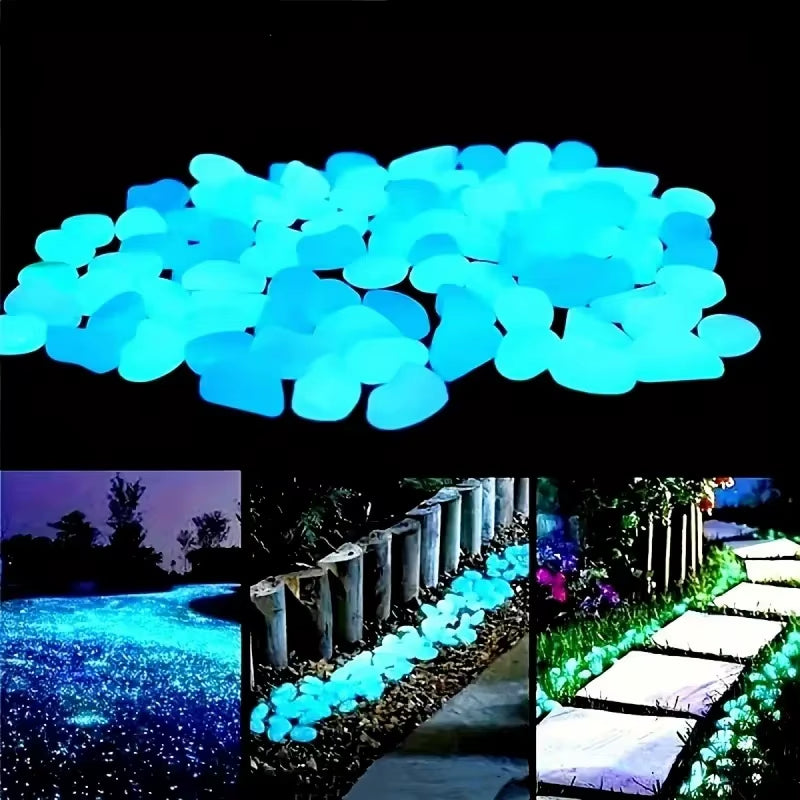 Illuminate Your Outdoors: 100-Piece Glow in the Dark Garden Pebbles for Stunning Decor in Patios, Walkways, and Aquariums