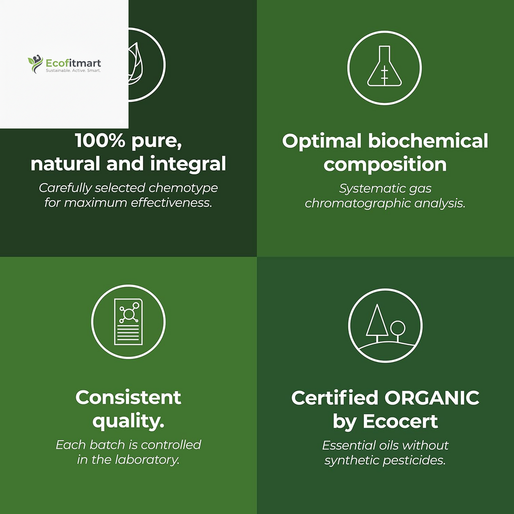 Pure Organic Peppermint Essential Oil - 10ml - 100% Ecocert Certified for Aromatherapy Bliss and Wellness