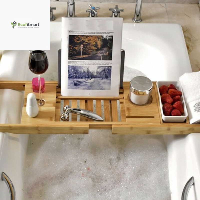 Elegant Bamboo Expandable Bathtub Caddy Tray - Ultimate Luxury for Relaxing Soaks